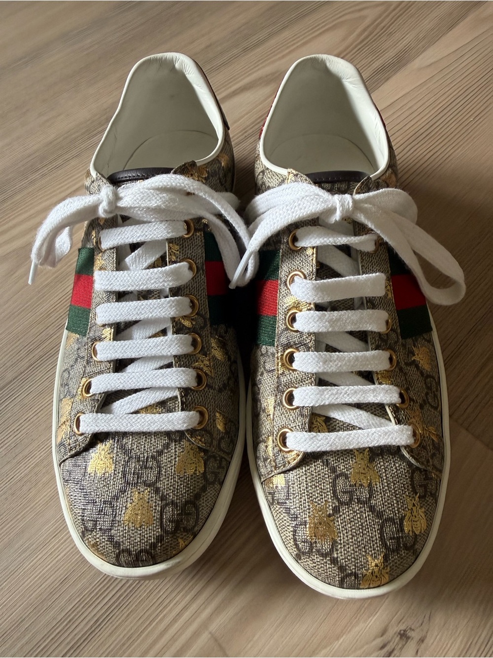 Gucci Brown GG Canvas Sneakers with Red & Green Stripe